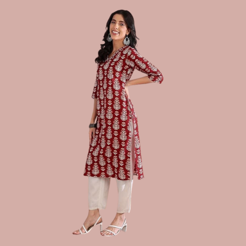 Women's Black Cotton Kurta Set with Block Print, Traditional Indian Ethnic Wear